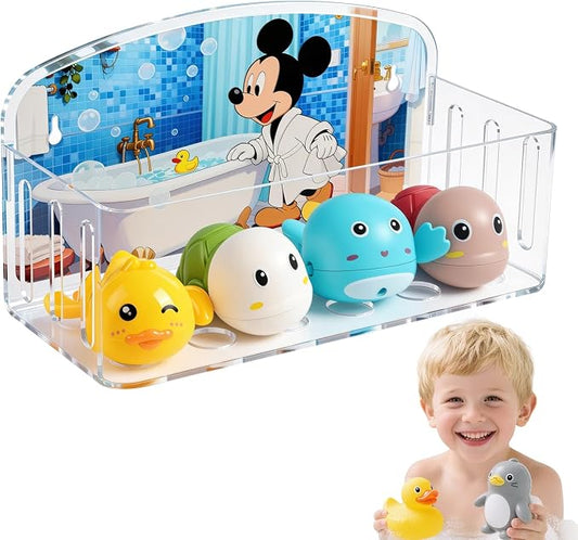 Bath Toy Storage,Bathtub Toy Storage Holder,Transparent Bath Toy Holder with Drain Holes,Large Capacity Wall Mounted Shower Caddy Shower Organizer,No Drill Shelves Basket (Clear 1)