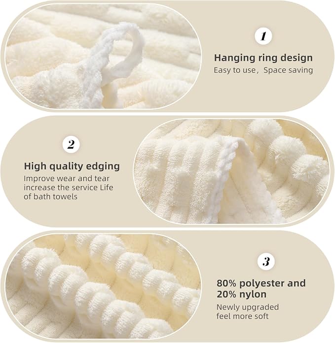 40x80 Inches Oversized Bath Sheets Extra Large Bath Towels Set of 2 for Adults Super Soft Quick Dry Light Weight Lint Free Absorbent Stripe Hanging Loop Microfiber Shower Towels (Cream, 2pcs)