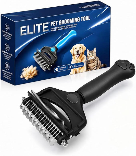 Deshedding Dog Brush，3-in-1 Undercoat Rake for Dogs，Pet Pro Grooming Tool – Ultimate Dematting Comb & Deshedding Brush for Cats and Dogs, Perfect for Shedding & Detangling (Black)