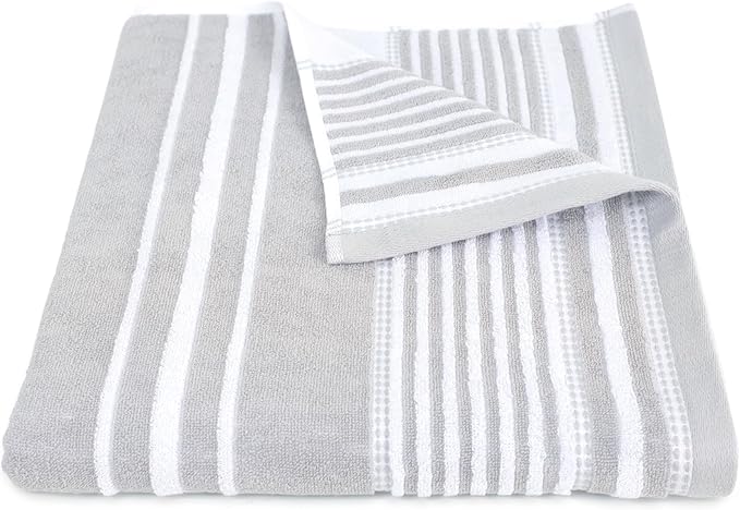 Martex Restore Batten Stripe Bath Towel – Soft, Absorbent, Moisture-Wicking and Quick to Dry – Lightweight for Everyday Use – Comfortable Feel with Convenient Loop for Hanging – 30" x 56" – Gray