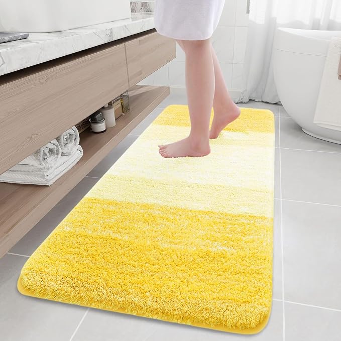 Arotive Microfiber Bathroom Rugs, Shaggy Soft and Absorbent Bath Rug, Thick Plush Machine Washable Dry Bath Mats for Bathroom, Tub and Shower, 70x24, Yellow, Rectangular