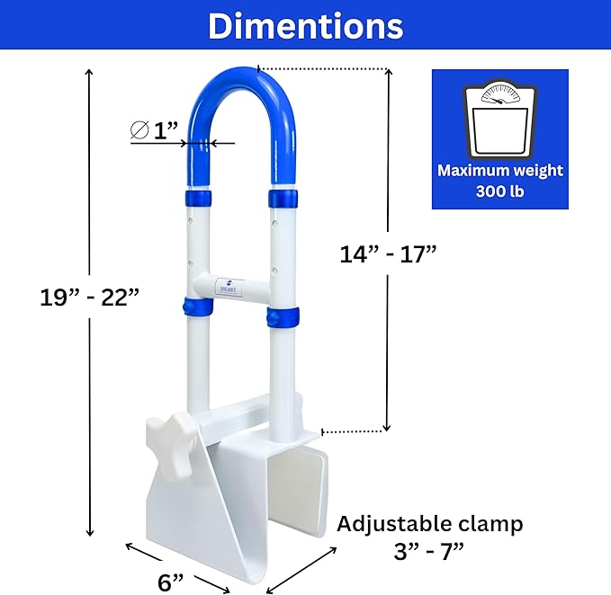 Adjustable Bathtub Handle for Elderly | Sturdy Clamp-On Tub Grab Bar with 300lb Capacity | Grab Bars for Bathtubs | Shower Handle for Elderly | Durable Tub Safety Rail 14" x 17