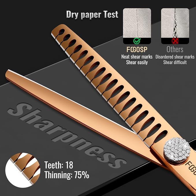 Left Handed Professional Chunkers Dog Grooming Scissors 7'' Rose Gold Titanium Thinning Shears for Dogs Cats Pet Grooming Shears Japanese 440C 70% Thinning Rate 18 Teeth(7,Chunker)