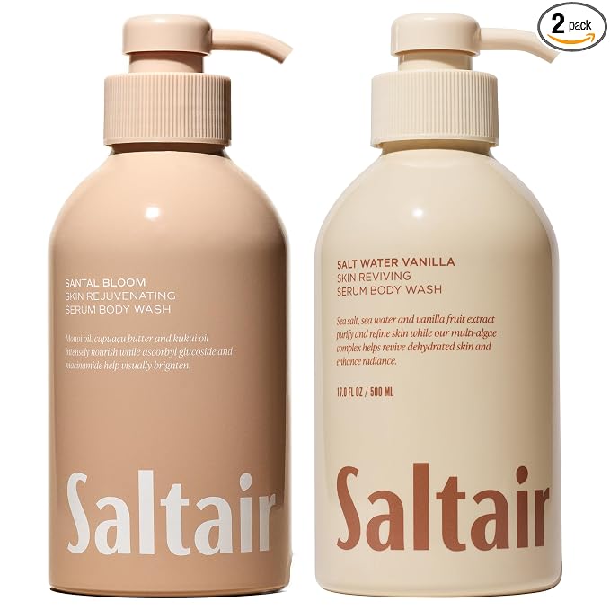 Saltair Body Wash Variety Pack – Santal Coconut: Santal Bloom & Salt Water Vanilla – Moisturizing Body Wash – Scented Shower Gel for Women and Men – 2x 17oz – Paraben & Cruelty-Free