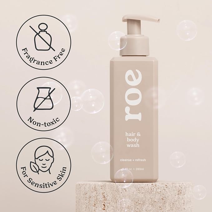 Roe Wellness- Toddler & Baby Body Wash & Shampoo Moisturizing Clean Ingredients | Suitable for Sensitive Skin, Fragrance-Free, Natural Vanilla Scent, Fresh Cleaning | 9.4 fl oz.