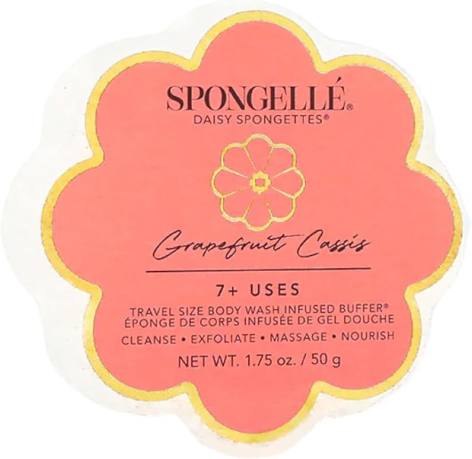 Spongellé Grapefruit Cassis Daisy Spongette Bath Sponge | Built-in Body Wash & Body Scrubber, Shower Loofah Sponge for Women, Travel Essentials | 7+ uses