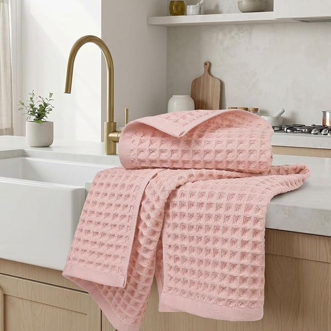 Jacquotha Waffle Hand Towels for Bathroom Decor (Pink) – 2-Piece Cotton Face Towels, Fast Drying & Absorbent, 13” x 29”