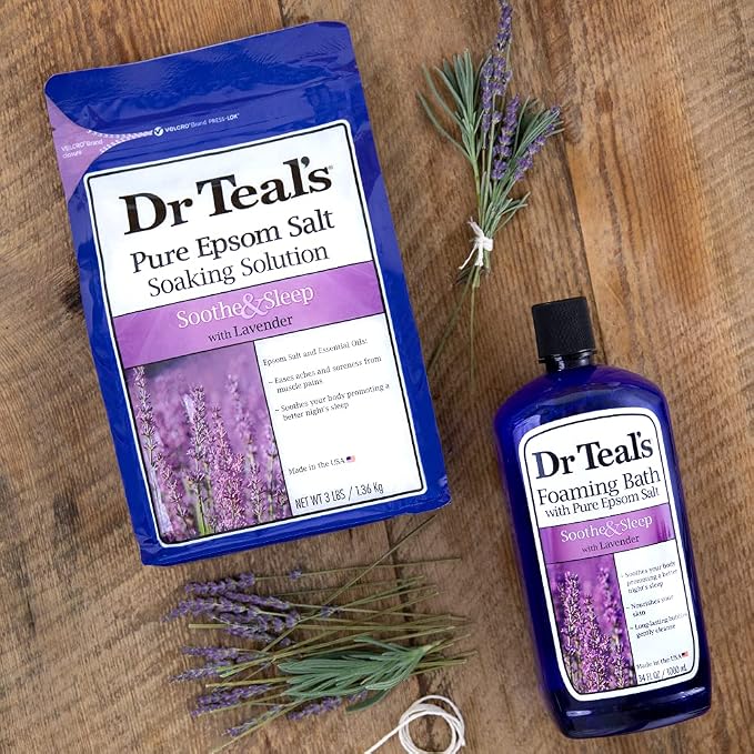 Dr. Teal's Epsom Salt Soaking Solution and Foaming Bath with Pure Epsom Salt Combo Pack, Lavender (Pack of 2)