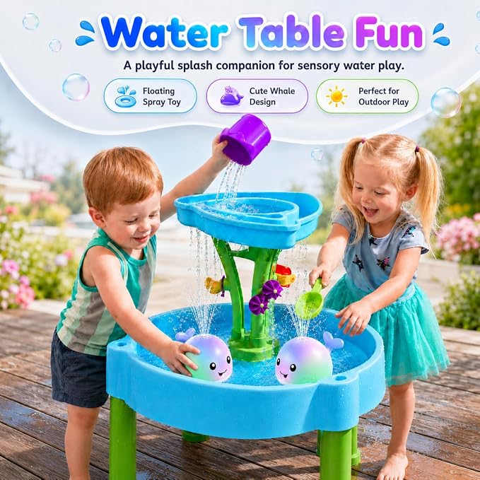 ANGGIKO Baby Bath Toys, Pool Water Toys for Babies, Toddler Bath Toys for Kids Ages 1-3, 1 Year Old Boy Girl Gift Light Up Whale Bath Toy Sprinkler, Baby 6-12-18 Months Bathtub Outdoor Water Table Toy