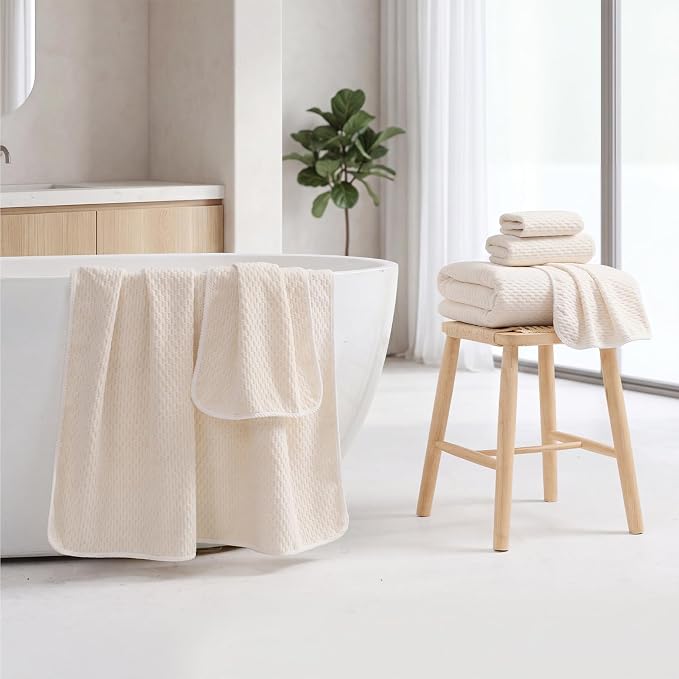 ecolook Microfiber Towel Set of 6, Beige | Ultra-Soft & Oversized, Absorbent & Quick-Drying | 2 Bath Sheets, 2 Hand Towels & 2 Washcloths