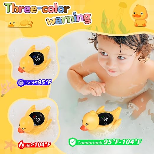 Baby Bath Thermometer - Digital Floating Water Thermometer with LED Display & Color Temperature Alerts, Rechargeable Bath Toy for Infant Bathtub Safety, Newborn Bath Essentials Gift