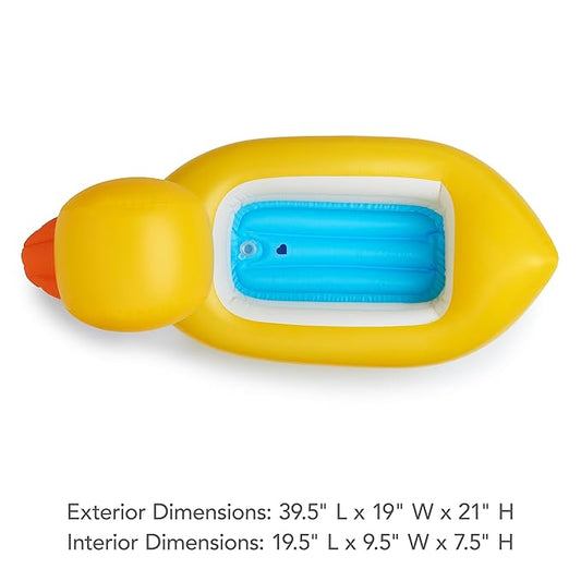 Munchkin Duck Inflatable Baby Bathtub for Babies 6-24 Months, White Hot Heat Alert, Great for Home or Travel, Classic Yellow Ducky