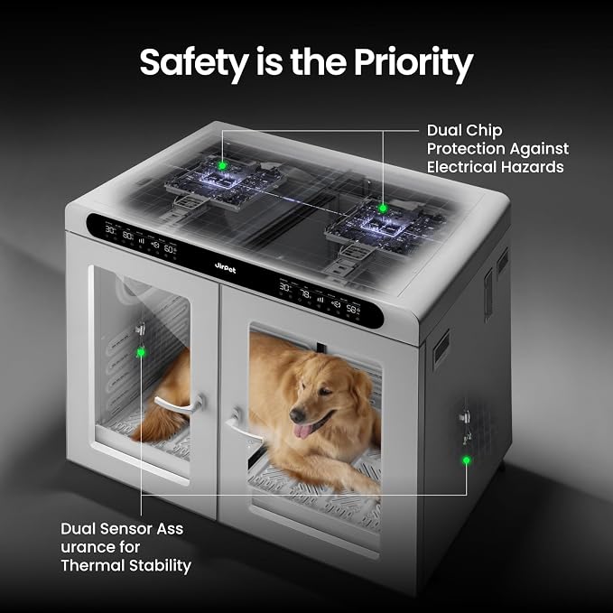JirPet C Plus Pet Dryer Box, Professional Grooming Pet Dryer Cabin with 2354 CFM High-Speed Airflow for Efficient Dog Drying, 405L Capacity Dog Dryer Box with Dual Safety Features for Pet Salons