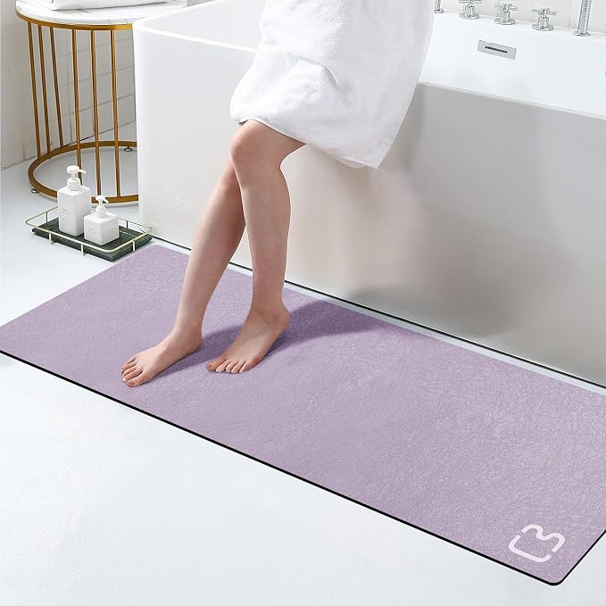 RUERYA Lavender Diatomaceous Earth Bath Mat 15.7"x47.2" Extra Long Bathroom Mat Large Fast Dry Super Absorbent Non-Slip Rubber Backed Shower Mat Bath Rugs Mats for Bathroom Floor, Tub, Shower, Sink