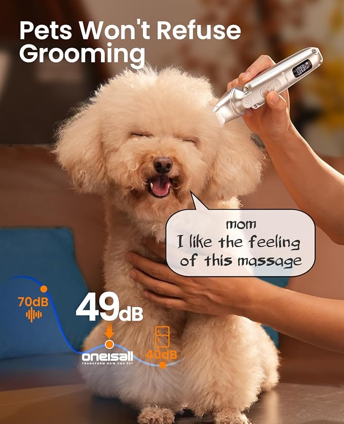 oneisall Small Dog Clippers and Paw Trimmer with Low Noise, 4 - in - 1 Cordless Dog Grooming Kit with 3 - Level Speed Clippers (7000 RPM) for Grooming Thick Hair, Waterproof Shaver for Dogs and Cats | 6000/6500/7000RPM, 3-Speed, 49dB, LED Display, IPX7...