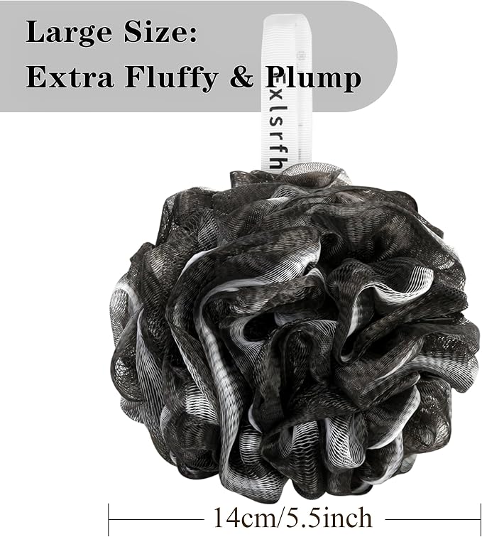 Bath Loofah Sponge 70 Grams Large Size, Soft Mesh Long-Lasting Shower Loofah for Rich Lather, 5 Pack Shower Sponge Exfoliating Cleaning Bath Loofa Body Scrubber Balls for Men & Women(Black Mixed)
