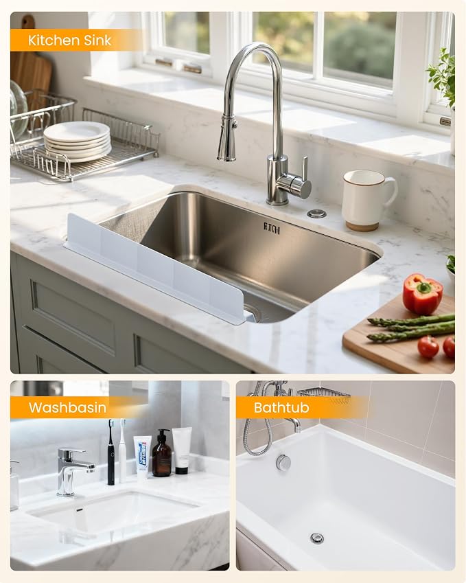 Sink Splash Guard 23" 18" 30" Silicone Water Guard with Strong Suction Cups, Faucet & Countertop Protector, Bathroom & Sink Edge Splash Guard Strip, Dishwasher Safe-Grey 23"