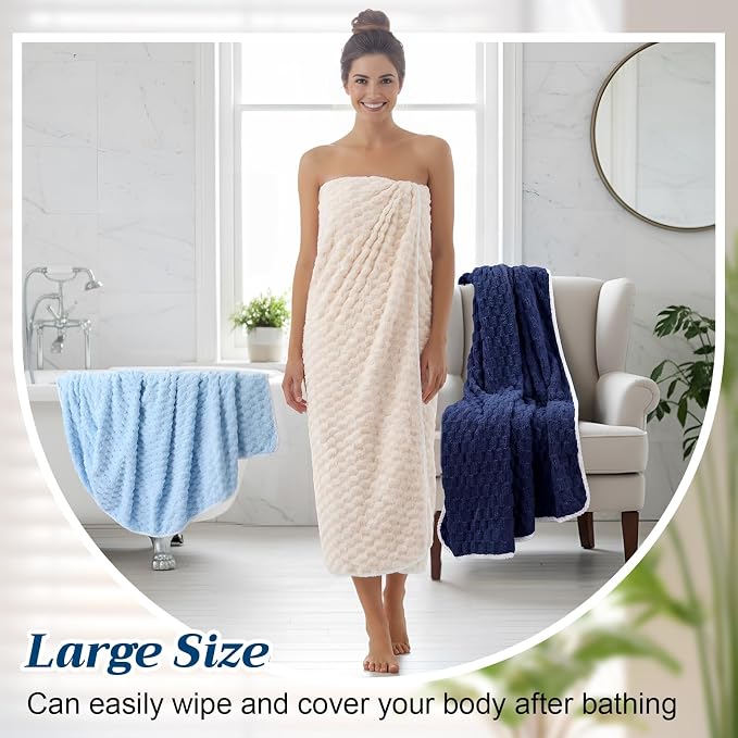Peryiter 4 Pcs Oversized Bath Towels 40 x 80 Inch Extra Large Bath Sheets for Adults Microfiber Coral Velvet Highly Absorbent Bathroom Towels for Adults Home Beach (Beige,Light Blue,Hazy Blue,Blues)