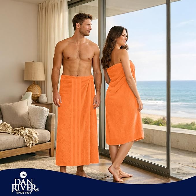 DAN RIVER 2 Pack Luxury Bath Sheets 35x70, 600 GSM, Soft & Quick Dry 100% Ring Spun Cotton Towels Ideal for Hotels, Spas, Gyms & Salons Extra Large, Orange