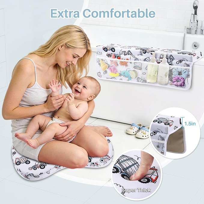 Bath Kneeler and Elbow Rest Pad Set, 1.6'' Thick, Quickly Dry, Bathtub Kneeler Pad with Bath Accessories Storage, Bath Kneeling Pad and Elbow Pad for Tub