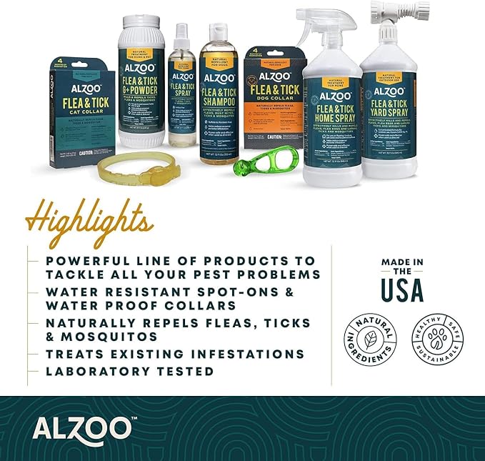 ALZOO Natural Flea & Tick Dog Collar - Helps Repel Fleas, Ticks & Mosquitoes - 100% Plant-Based Active Ingredients - Waterproof - Up to 4 Months Protection - Large-Sized Dogs: 40+ lbs - Single