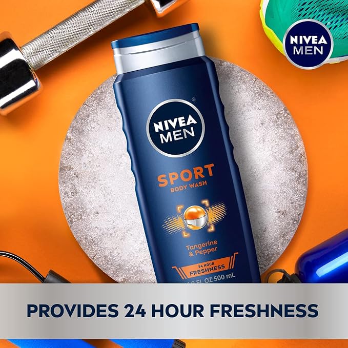 Nivea Men Sport Body Wash with Revitalizing Minerals, 16.9 Fl Oz Bottle (Pack of 2)