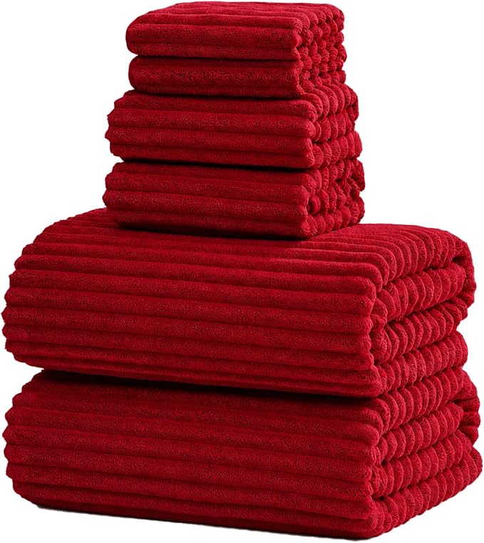 6-Piece Bath Towel Set(30"x60"), 2 Large Bath Towel Sheets, 2 Hand Towels and 2 Washcloths - Highly Absorbent Quick Dry Microfiber,Ultra Soft Towel Set for Bathroom (Red)