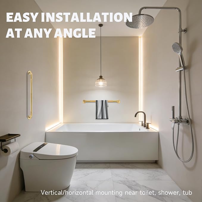 48 Inch Shower Grab Bar 1.25" Dia, 2 Pack Gold Anti Slip Bathroom Grab Bar, 304 Stainless Steel Knurled Handicap Grab Bars, Safety Support Handrail,Bath Shower Handle for Elderly Injury Senior