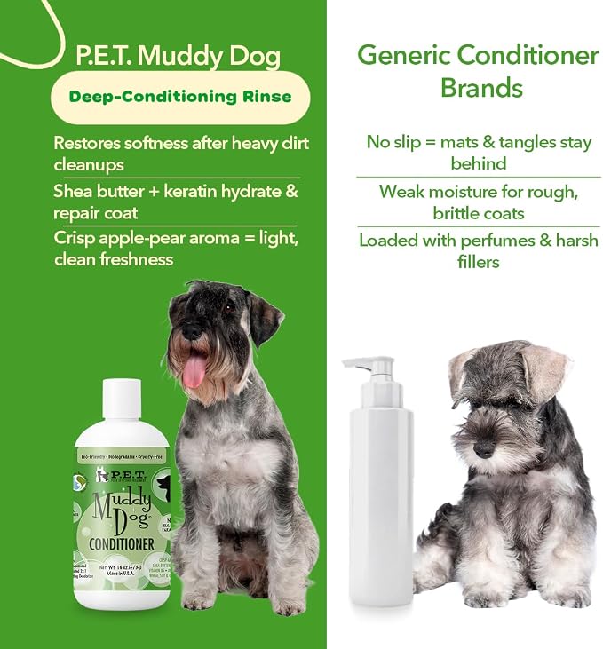 P.E.T. Muddy Dog Deep-Conditioning Rinse, 16 oz | 25 : 1 Concentrate | Shea Butter, Keratin & Papaya Blend | Fast Detangle, Odor Neutralizer & Soft-Coat Finish | Cosmetic Formula