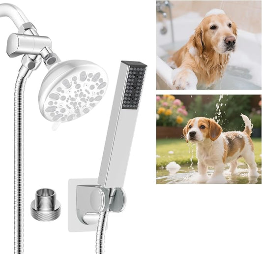 Hibbent cUPC Certified All Metal Dog Sprayer Attachment Set, Stainless Steel Pet Shower Sprayer for Dog Washing & Bathing, 4 Sprays Handheld with Pause Mode, Brass Shower Arm Diverter &119" Hose