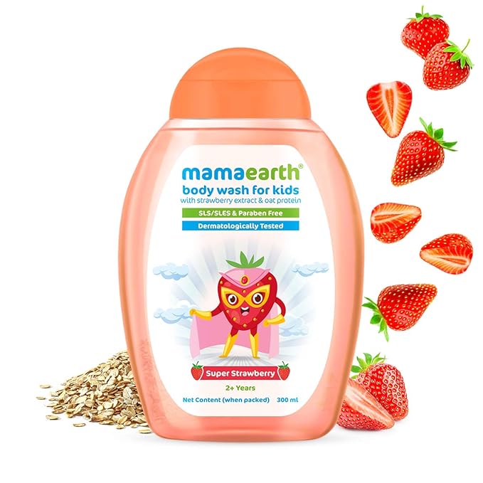 MAMAEARTH Super Strawberry Body Wash for Kids with Strawberry Oat Protein – 300 ml