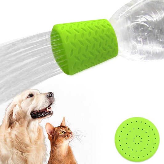 Silicone Dogs Shower Sprayer Head Attachment - Pet Shower Cap Sprinkler | Portable Outdoor Shower Heads for Camping, Hiking, Beach - Fits Most Plastic Mineral Water Bottle, 1 Pack Green