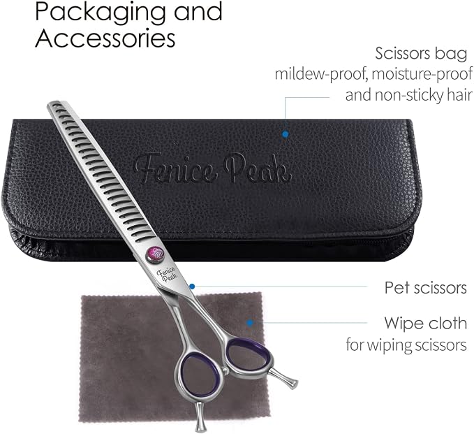 8'' Chunker Dog Grooming Scissors with Decorative Screw Professional 440C Stainless Steel Metallic Pet Thinning Shears with Offset Handle Durable and Sharp