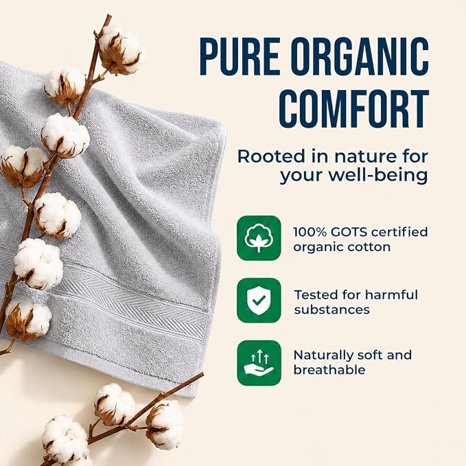 2 Pack Oversized Organic Cotton Bath Sheets 36x72 – Light Gray | Oversized 36x72 Organic Cotton Bath Sheets, 700 GSM Luxury Weight – Highly Absorbent, Quick-Dry, GOTS Certified 2 Pack