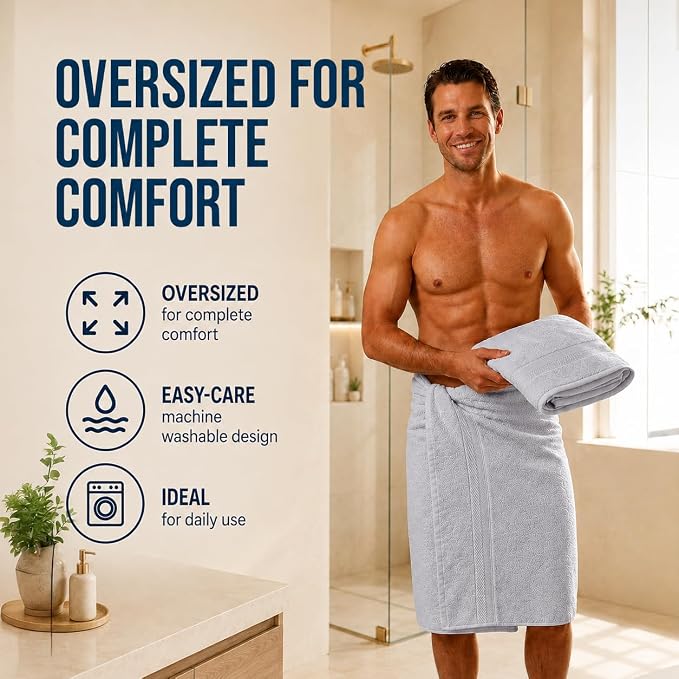 2 Pack Oversized Organic Cotton Bath Sheets 36x72 – Light Gray | Oversized 36x72 Organic Cotton Bath Sheets, 700 GSM Luxury Weight – Highly Absorbent, Quick-Dry, GOTS Certified 2 Pack