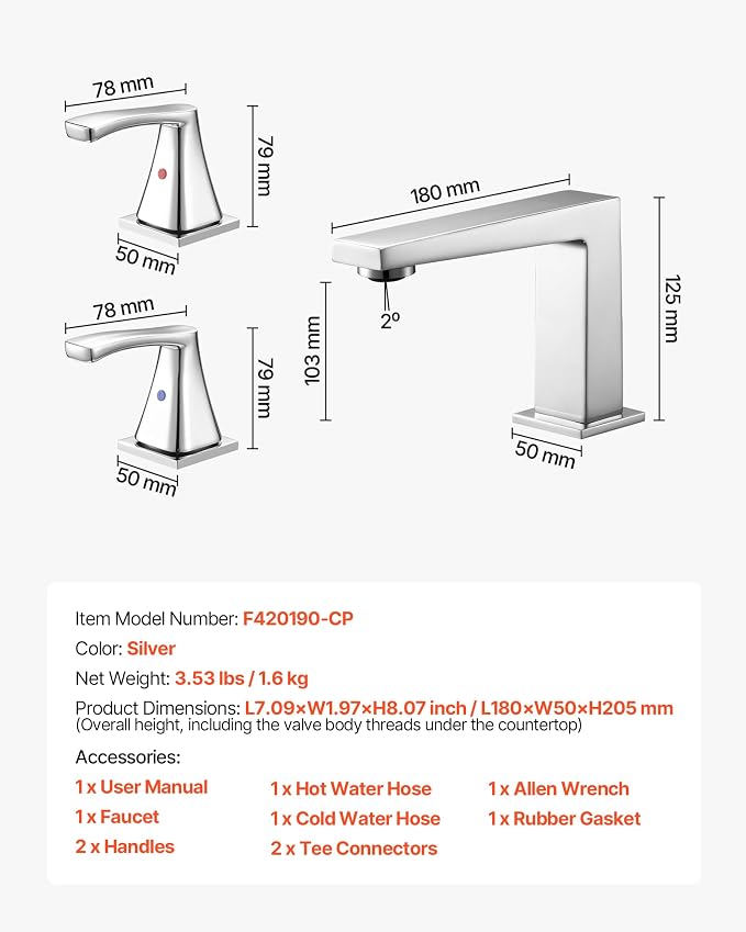 VEVOR Roman Tub Faucet, 3 Hole Waterfall Bathtub Faucet, Bath Tubs Faucets Set with 2 Handles, Roman Tub Faucets Deck Mount for Pet Washing, Baby Care, Adult Bathing, Silver, Right-Angle Tub Faucet