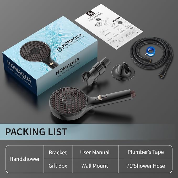 Matte Black Handheld Shower Head High Pressure with 9 Spray Settings & Power Wash Jet, 71" Extra Long Stainless Steel Hose, 360° Adjustable Dual Brackets for Low Water Pressure Home Bath
