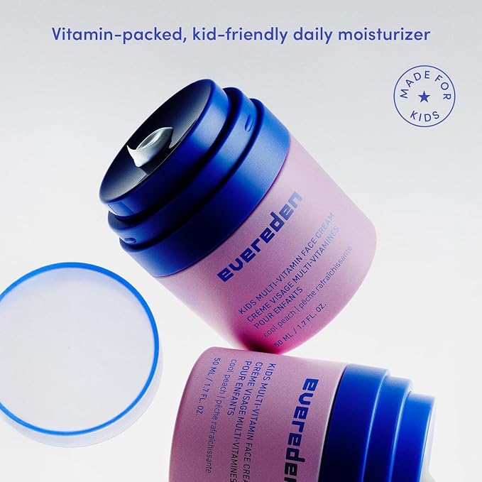 Evereden Kids Face Cream Cool Peach 1.7oz Refill Jar + Refill Pod 1.7oz | Multi-Vitamin Skincare for Kids, Niacinamide, Omegas | Lightweight Hydration Made for Daily Routine | Dermatologist Tested