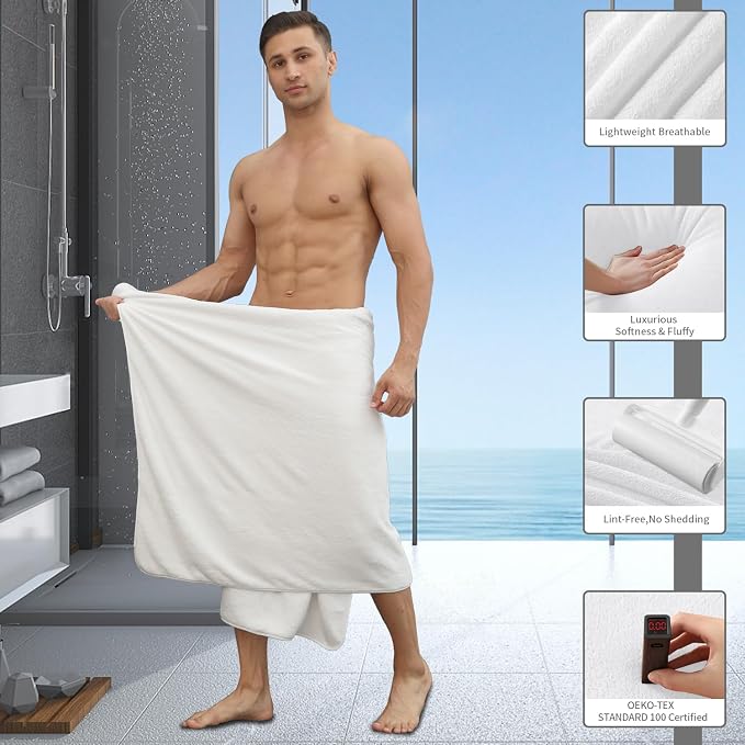 8 Piece Bathroom Towel Set White |2 Oversized Large Bath Towels Sheet,2 Hand Towels,4 Washcloths|Ultra Soft Microfiber Towel Set for Bathroom Hotel,Highly Absorbent Quick Dry Bath Towel Collections