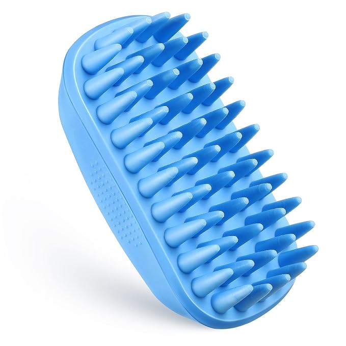 Happyyami Dog Bath Brush Tpe Dog Shampoo Brush for Bathing Washing with Non-Slip Grip Removes Loose Hair Pet Massage Scrubber for Cats Dogs Puppy Grooming 4.72 X 2.55 X 1.57 in