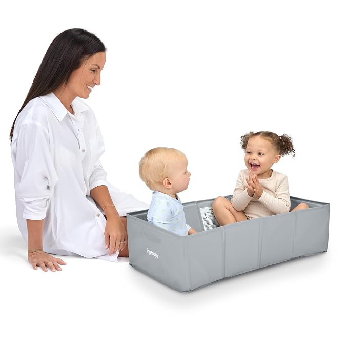 Ingenuity Tuckaway Toddler Folding Tub, Converts Shower to Tub, Folds to Store, Easy to Clean, No Assembly Required, Portable Baby Bathtub for Travel, 12M-5Y, Gray