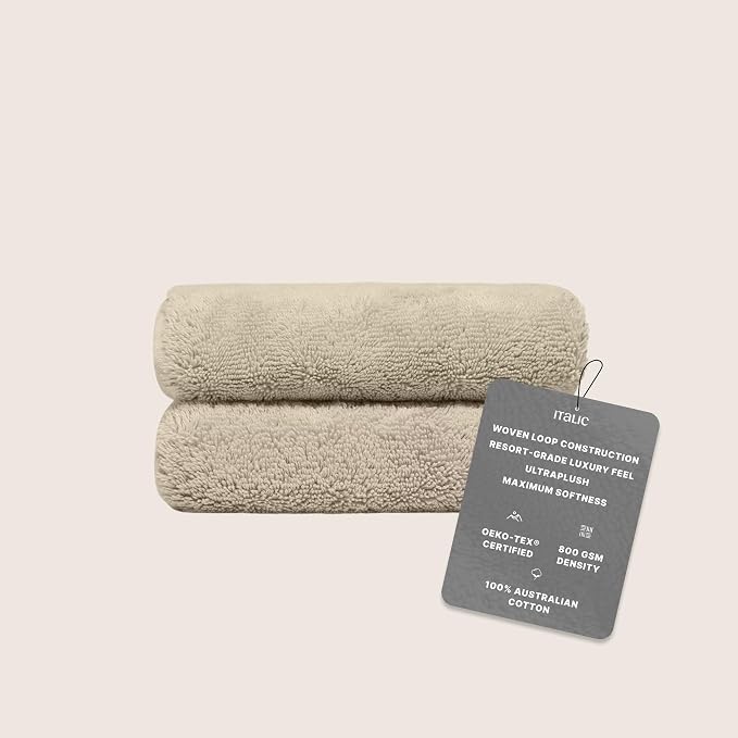 Italic Ultraplush 100% Australian Cotton Hand Towels - Set of 2 Luxury Hand Towels, Ultra Soft and Highly Absorbent 800GSM Towels for Bathroom,Shower, Hotel, and Spa (Sand)