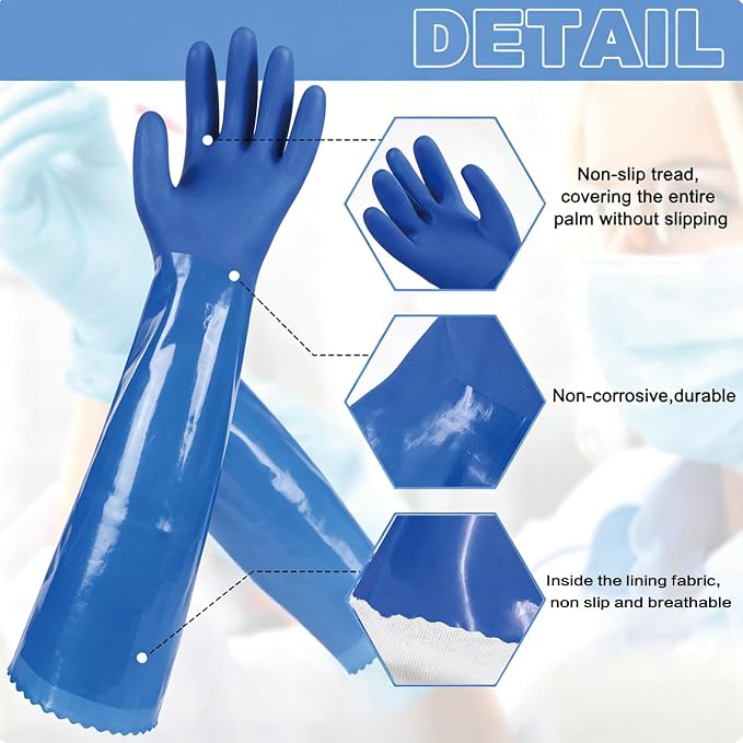 YOFANG 17.7" L Pet Grooming Bathing Gloves,Waterproof Cat Bite-Proof Hair Removal Brush Gloves,Rubber Washing Gloves for Dogs & Cats with Massage Frosted Particles,Blue