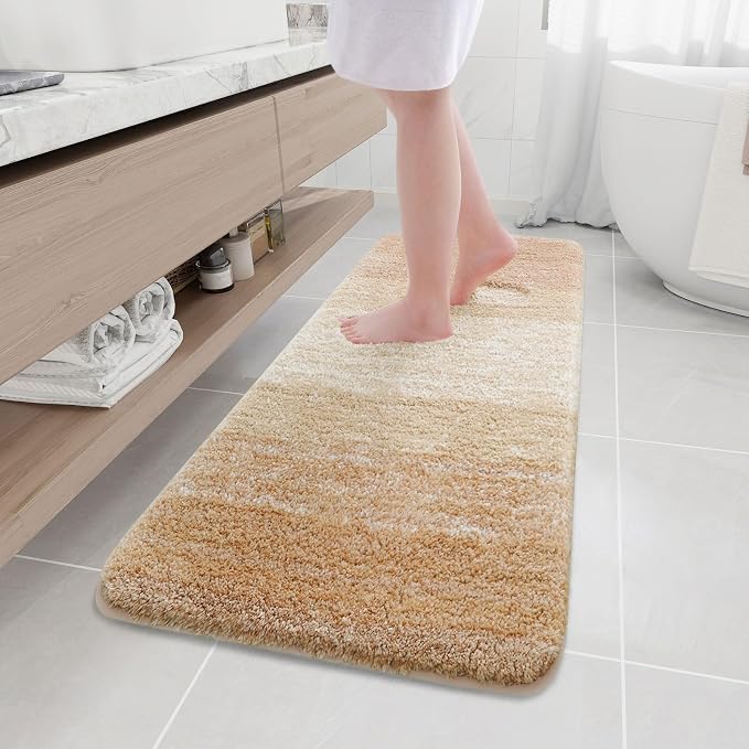 Arotive Microfiber Bathroom Rugs, Shaggy Soft and Absorbent Bath Rug, Thick Plush Machine Washable Dry Bath Mats for Bathroom, Tub and Shower, 59x17, Beige, Rectangular
