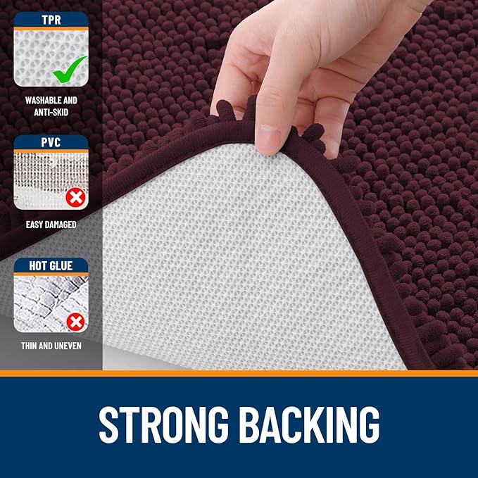 OLANLY Bathroom Runner Rugs 47x24, Soft Absorbent Chenille Bath Rugs, Rubber Backing Quick Dry, Machine Washable Long Bath Mats for Bathroom Floor, Tub and Shower, Home Decor Accessories, Black Cherry