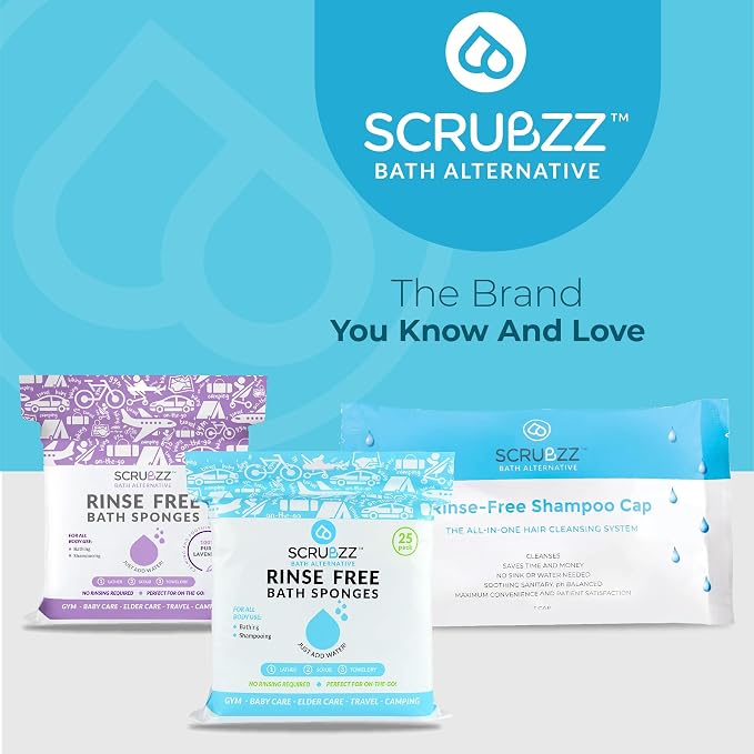 Scrubzz Shampoo Caps No Rinse for Elderly and Bedridden Patients, Rinse Free Shampoo Caps for Post Surgery and Hospital Stays, Waterless Hair Washing Shower Caps - 6 Pack