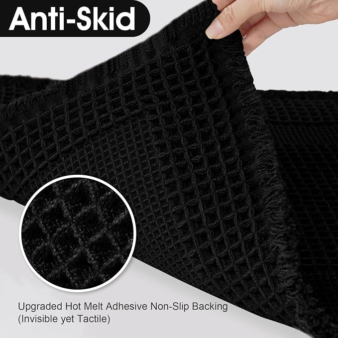 Upgraded Waffle Bath Mat Set 2 Piece Black-Looped, Super Absorbent Non-Slip Quick Dry Bathroom Rugs with Tassels, Machine Washable Ultra Soft Boho Bath Rugs for Floor, Toilet Mats Boho Farmhouse Decor