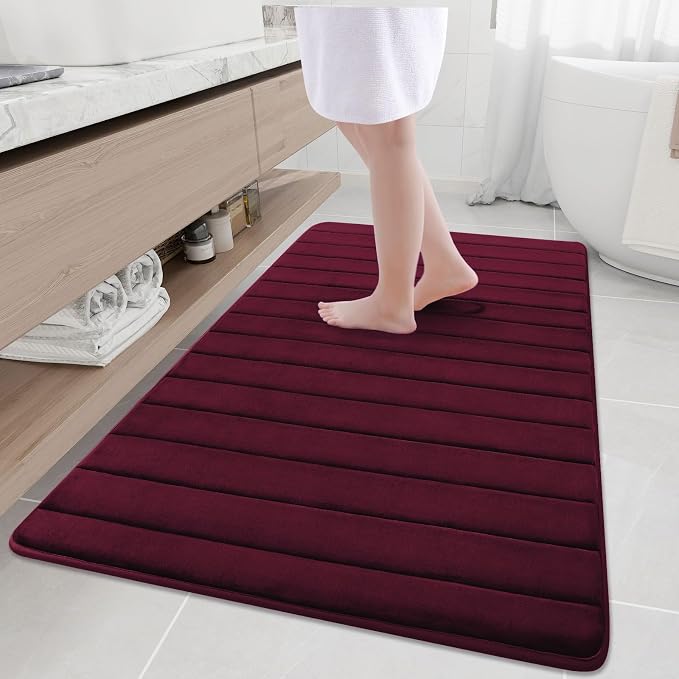 Buganda Memory Foam Bath Mat, 59" x 34", Ultra Soft Bathroom Rugs, Water Absorbent and Machine Washable Bath Rug Runner for Bathroom, Shower, and Tub, Burgundy