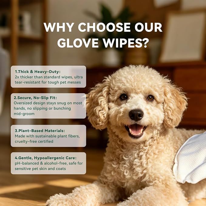 ECO PET Glove Wipes for Dogs & Cats, Hypoallergenic Unscented Cleaning & Deodorizing Bath Wipes, Coconut Oil Nourishing Fur Pet Grooming Gloves, 20pcs
