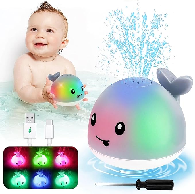 Bath Toys for Kids Ages 1-3 - Easter Basket Stuffers, 1 2 3 Year Boys Girls Gifts,, Light Up Whale Bath Toy Sprinkler, Toddler Bathtub Pool Water Table Toys, Birthday Gifts for Kids